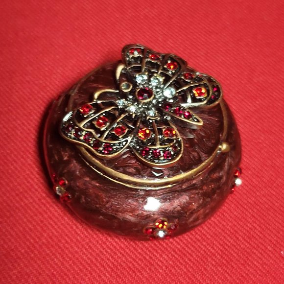 Vintage Trinket Box Burgundy Bejeweled Rhinestones Butterfly Design - Picture 11 of 12